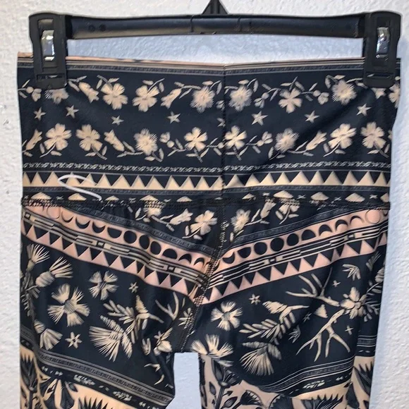 Rare Teeki leggings full length navy tan floral moon star antlers nature boho XS